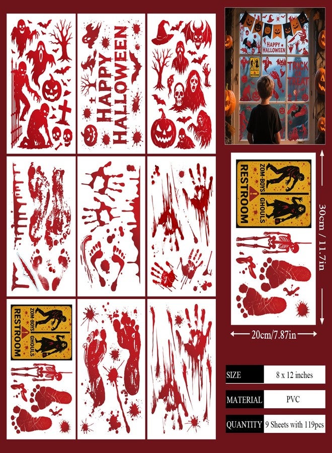 Sfoni 119Pcs Halloween Window Clings, Bloody Footprint Handprint Ghost Zombie Stickers Reusable Scary Decals Halloween Decoration Indoor Party Supplies Home Office Wall Decor, 9 Sheets - Image 2